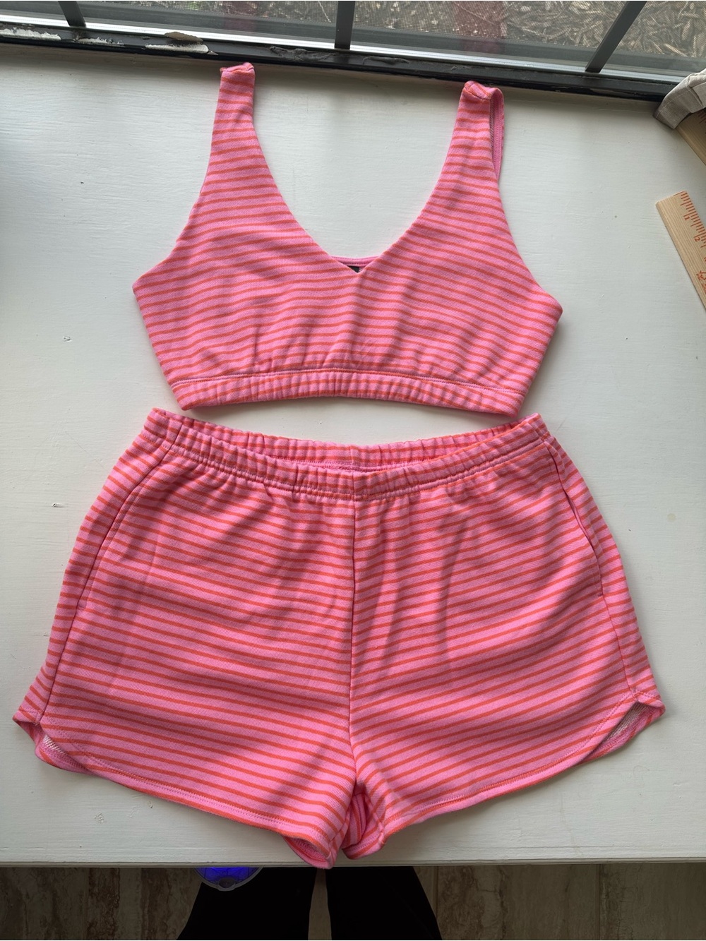 Pink & Coral Striped Two-Piece Lounge Set, Fun, Summer, NEVER WORN